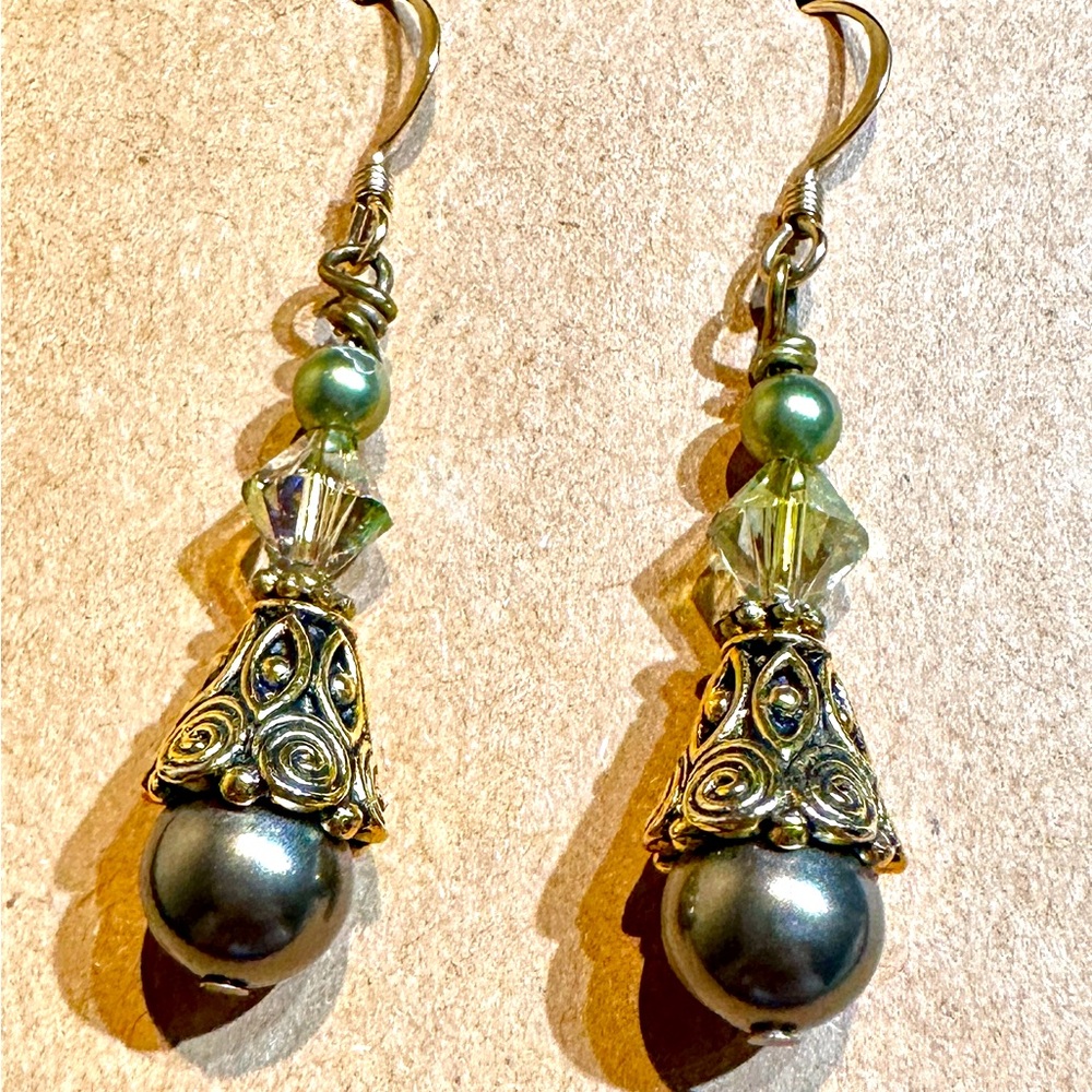 Handmade Swarovski Chocolate Pearl & Crystal Sterling Silver Dangle Earrings